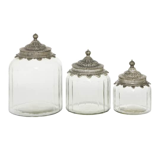 Clear Glass Decorative Jar Set with Silver Lids